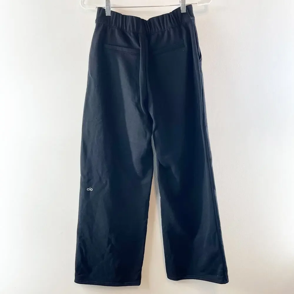 Alo High-Waist Sweatpant Trouser Wide Leg Pants Black Small